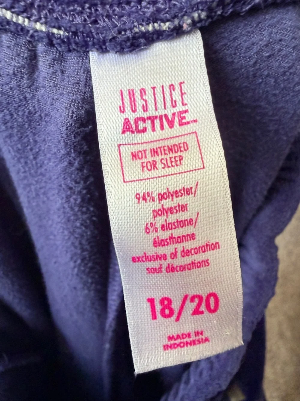 Justice Active Deep Blue Velour Pants with Soccer size 18/20